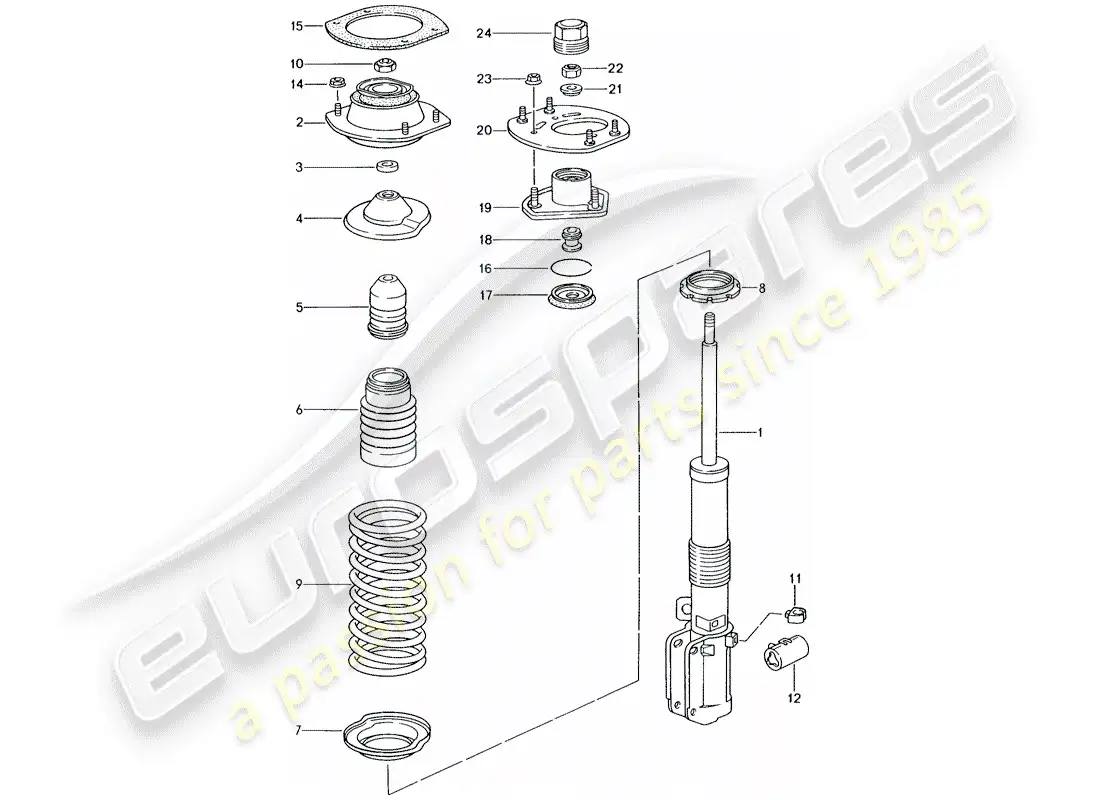 porsche 1996 (993) suspension - shock absorber strut parts diagram