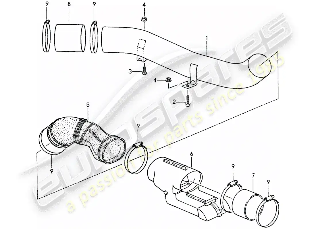 porsche 1998 (993) heating air supply parts diagram