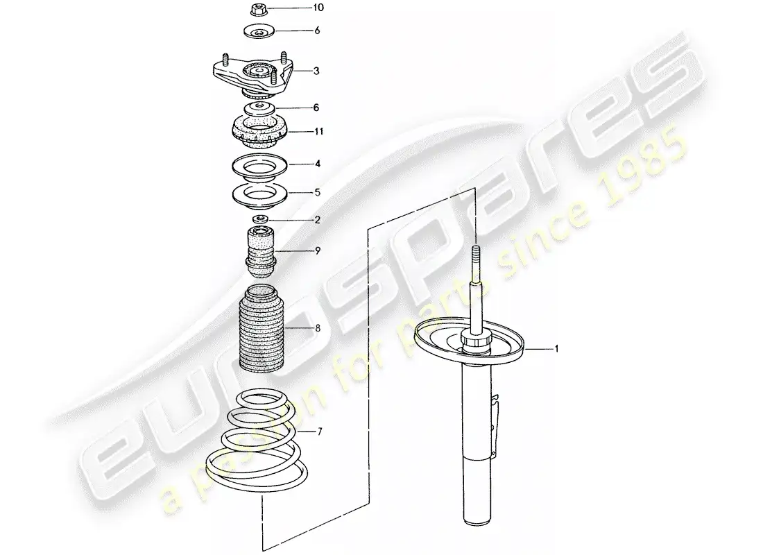 porsche 2005 (996) suspension - shock absorber parts diagram