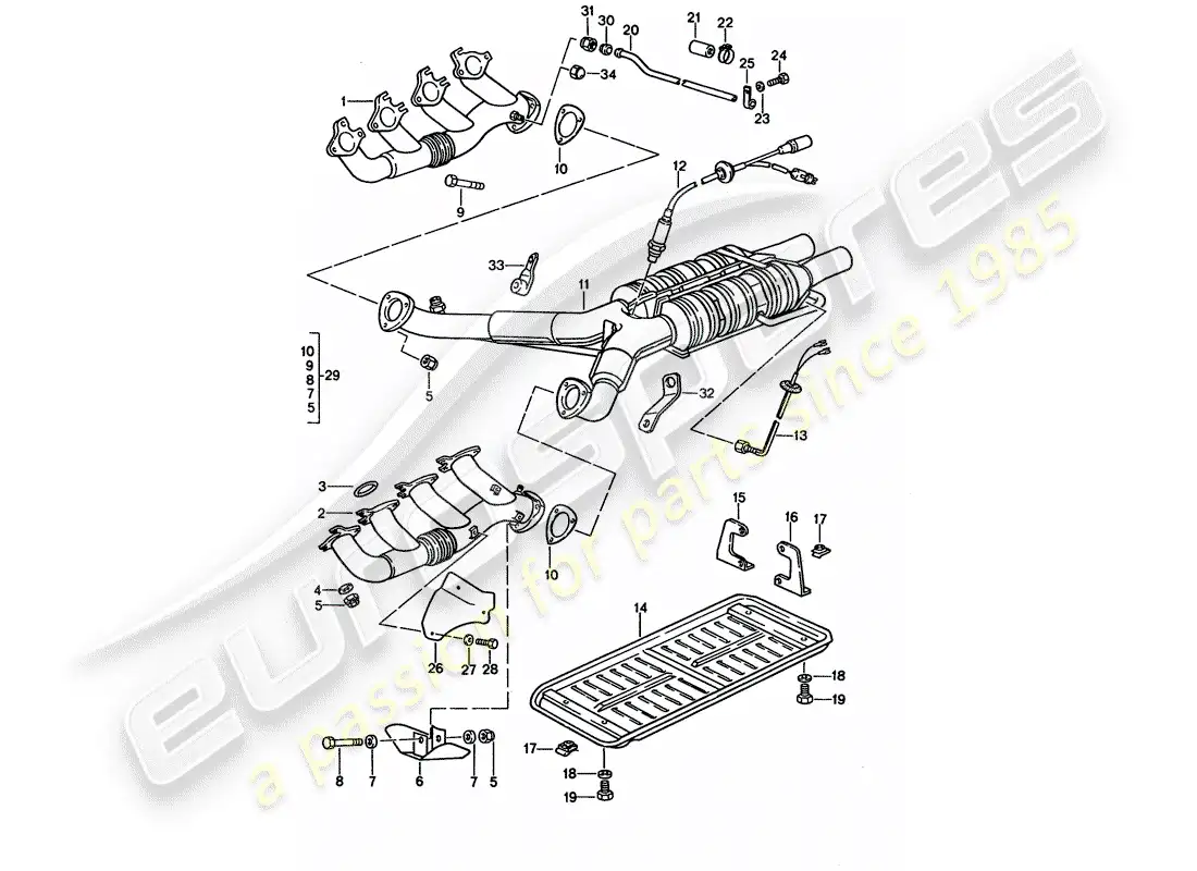 porsche 1992 (928) exhaust system - catalyst parts diagram