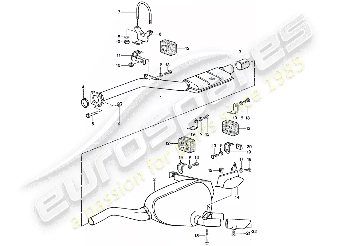 porsche 1983 (928) exhaust system - muffler - exhaust parts diagram
