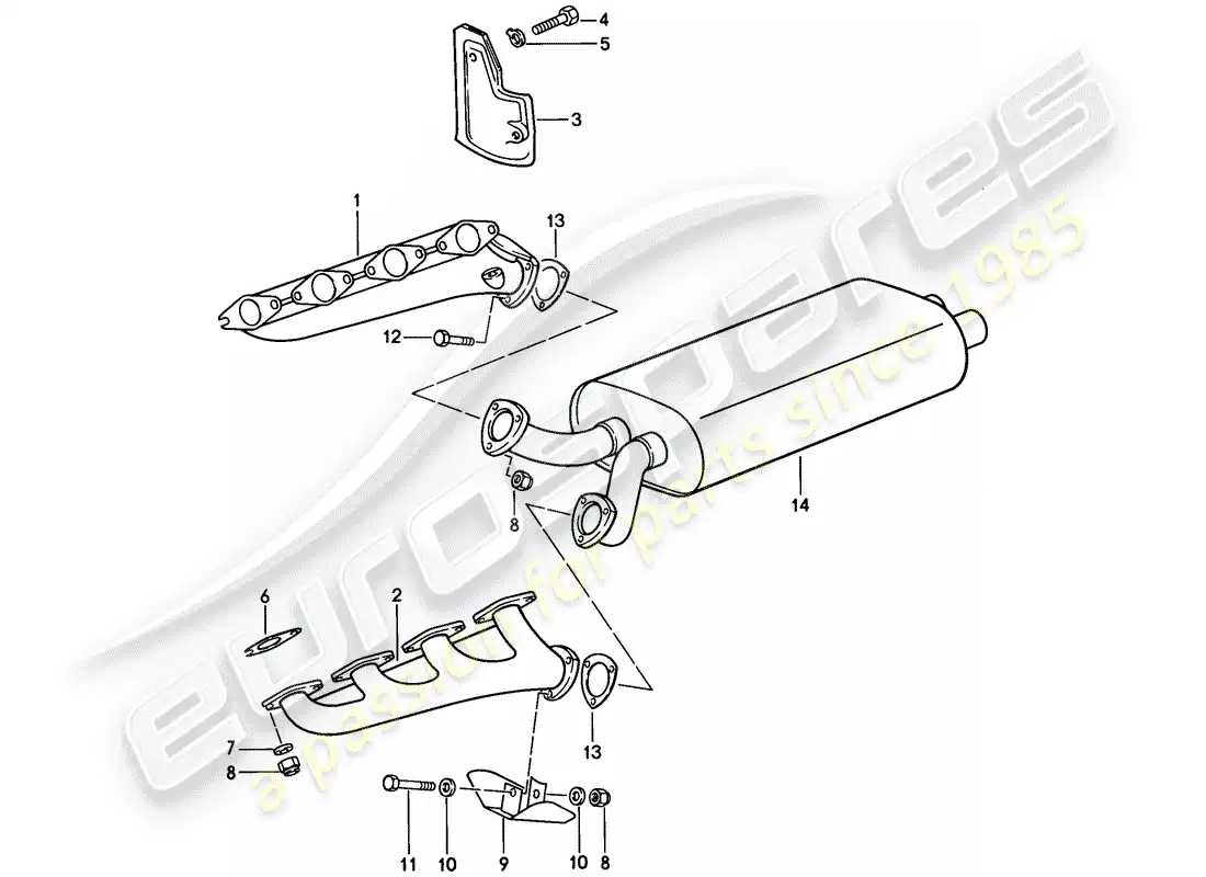 porsche 1983 (928) exhaust system - exhaust silencer, front parts diagram