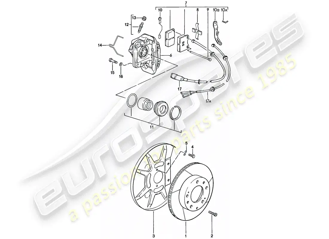 porsche 1980 (928) disc brakes - front axle - floating caliper - f >> 92-a0800 749 parts diagram