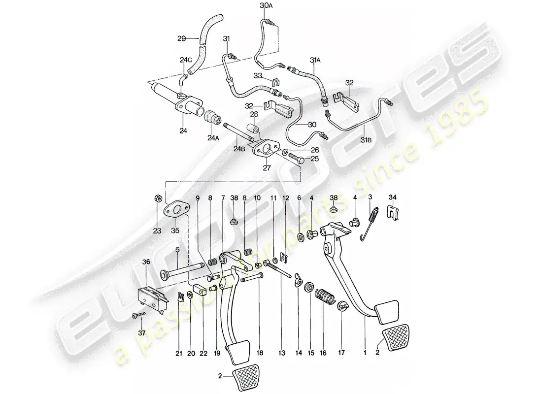 porsche 1980 (928) pedals - insert - brake booster - $ 10 - f 92-89101 486>> - f 92-89209 572>> parts diagram