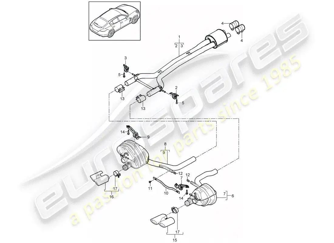porsche 2015 (panamera 970) exhaust system parts diagram