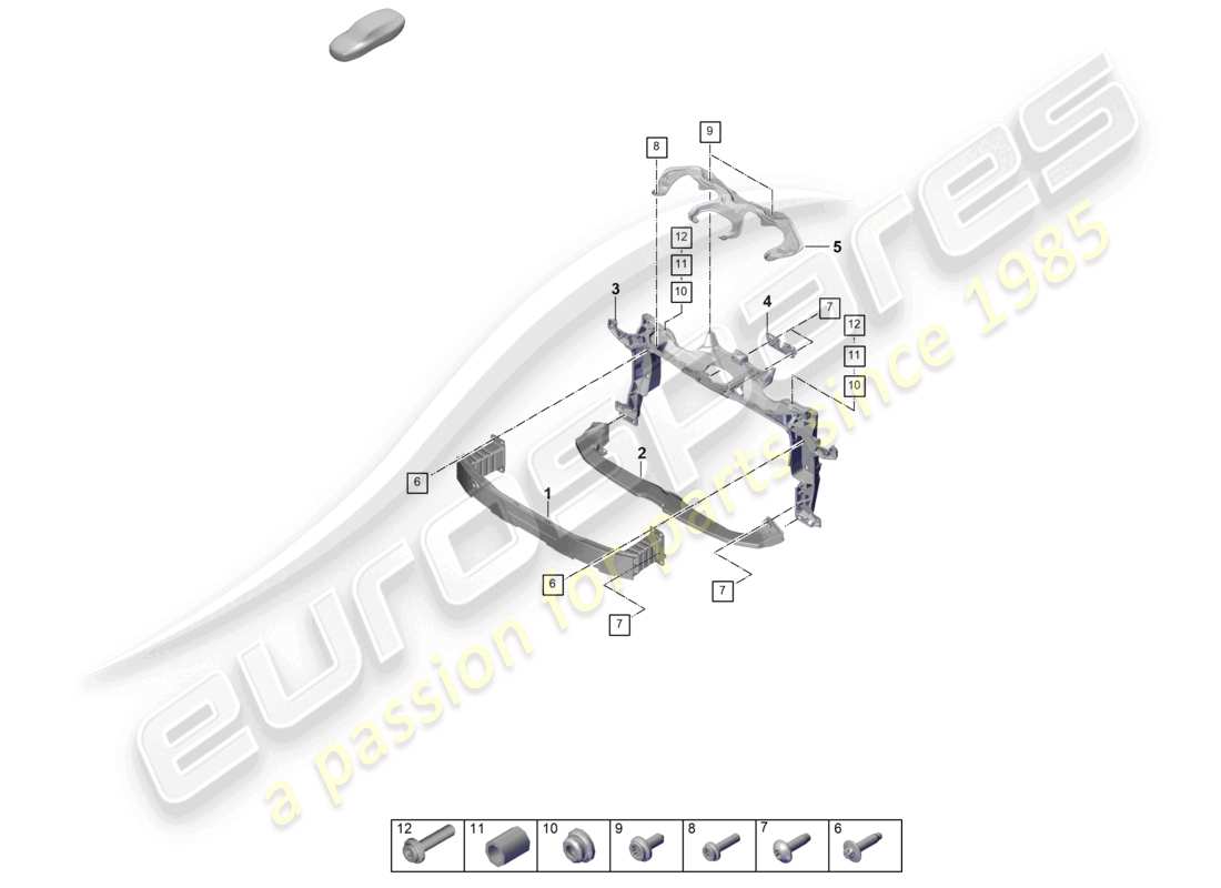 porsche 2024 (panamera 976) bumper carrier front and mounting bracket part diagram