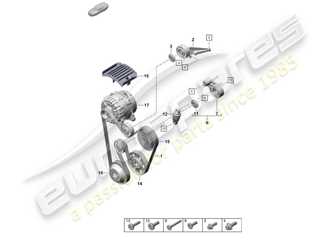 porsche 2022 (992-1 gt3/rs/st) poly-v-belt belt tensioner damper part diagram