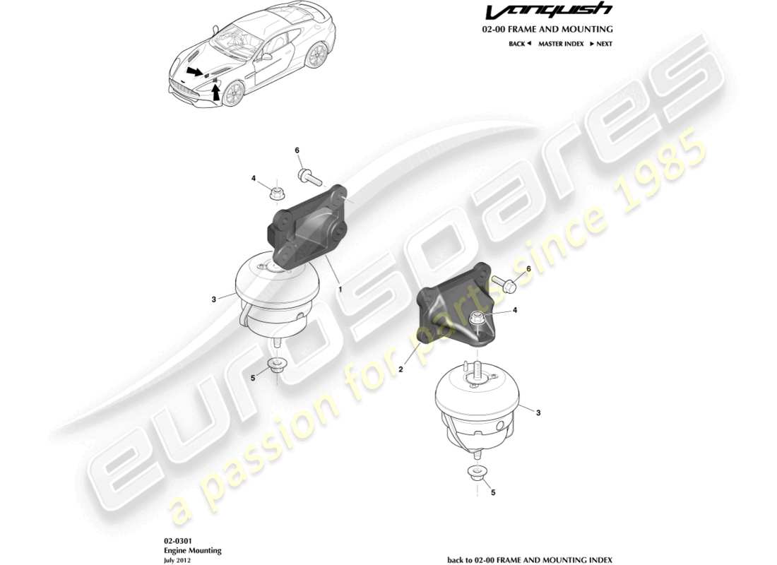 aston martin vanquish (2018) engine mountings part diagram