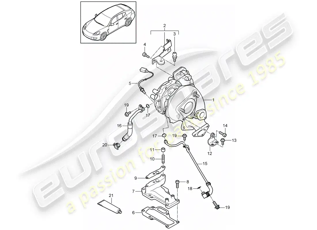 porsche 2011 (panamera 970) exhaust gas turbocharger parts diagram