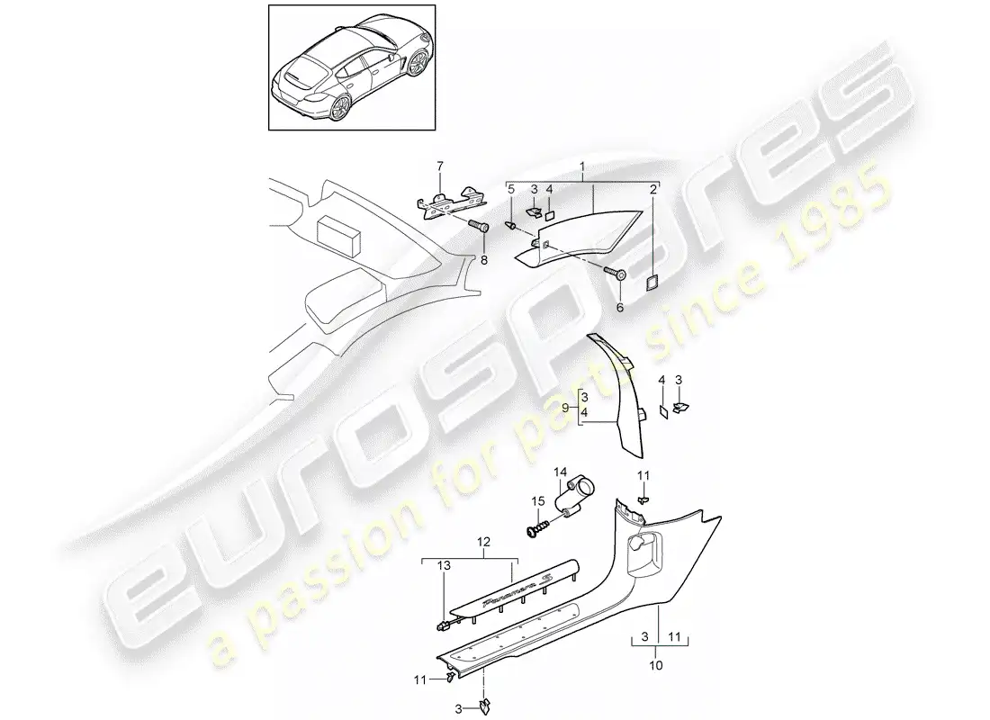 porsche 2013 (panamera 970) a-pillar parts diagram