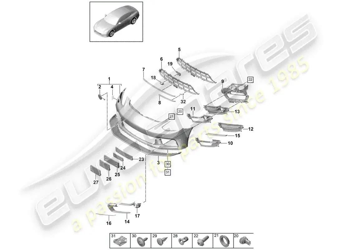 porsche 2019 (panamera 971-1) bumper parts diagram