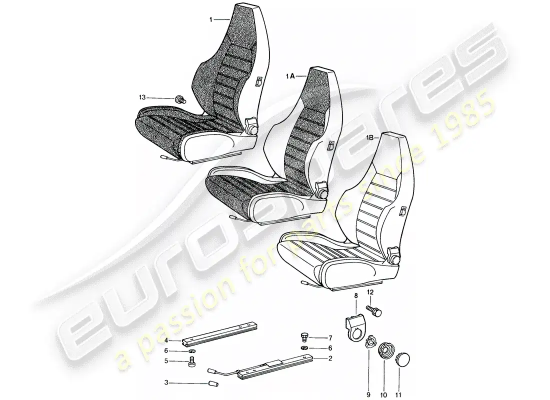 porsche 1982 (944) sports seat - complete parts diagram