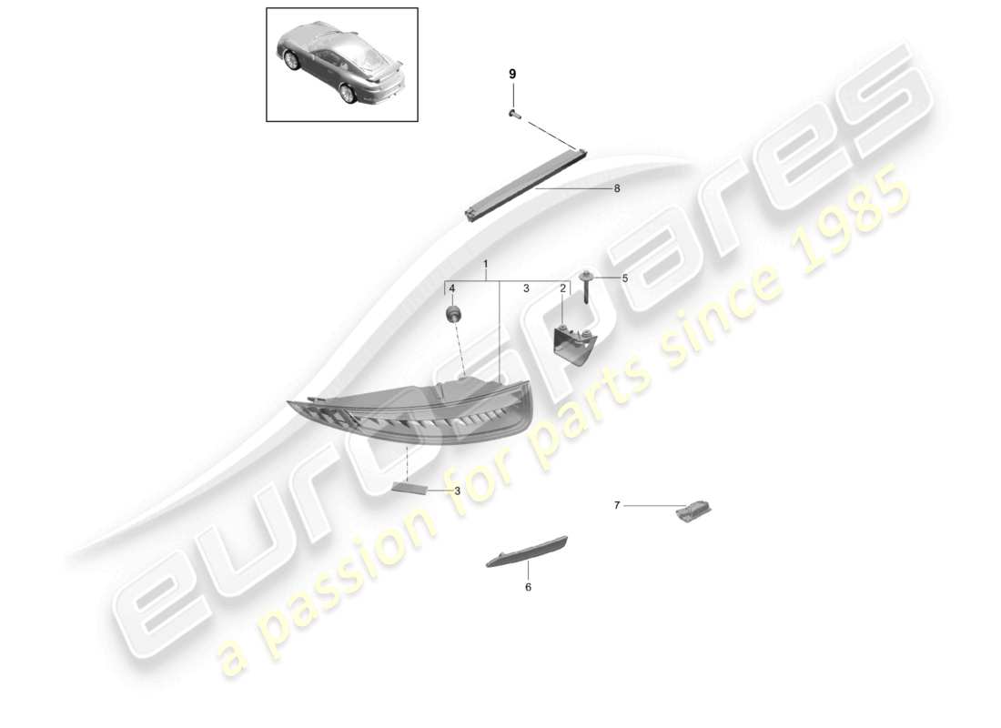 porsche 2021 (991-2 r/gt3/rs) rear light licence plate light additional brake light d >>- mj 2017 part diagram