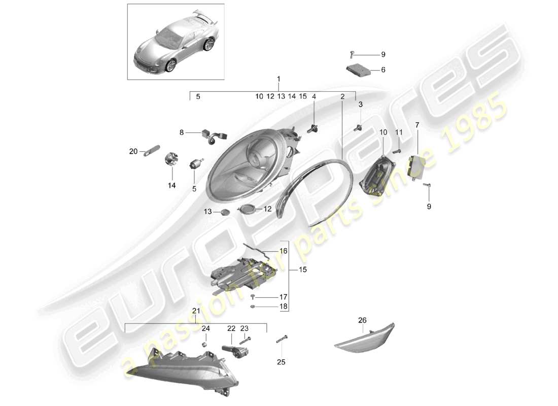 porsche 2021 (991-2 r/gt3/rs) headlights additional headlight turn signal indicator side marker light turn signal repeater d >>- mj 2017 part diagram