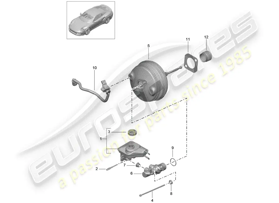 porsche 2014 (991-1 turbo) brake master cylinder parts diagram