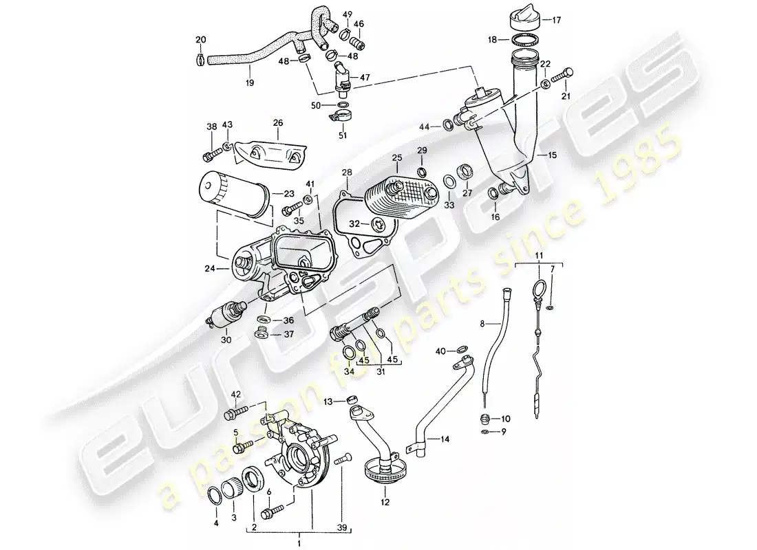 porsche 1990 (944) engine lubrication parts diagram