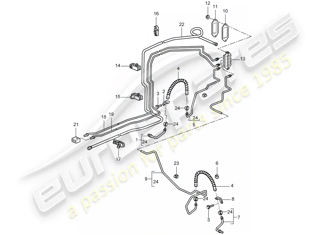 porsche 2009 (997-2 gt3) brake line parts diagram