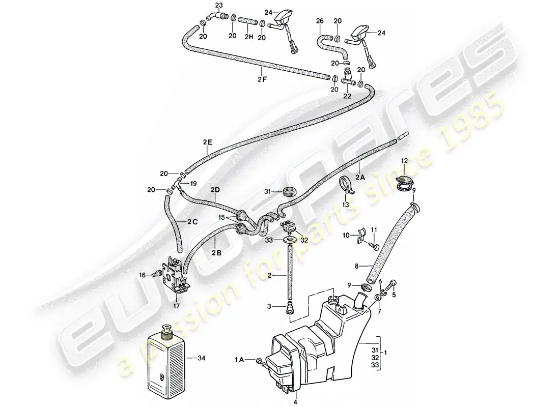 porsche 1987 (911) windshield washer unit parts diagram