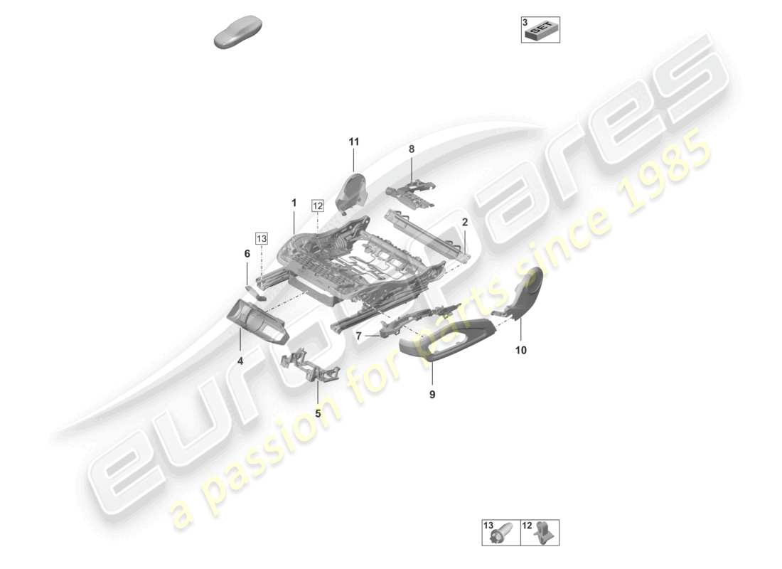 porsche 2021 (992-1 gt3/rs/st) seat frame accessories sundry part diagram