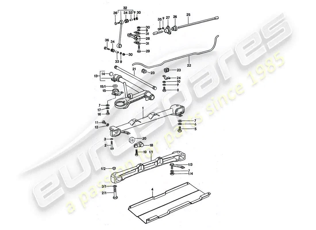 porsche 1976 (911 turbo) front axle - stabilizer - sub frame - light alloy parts diagram