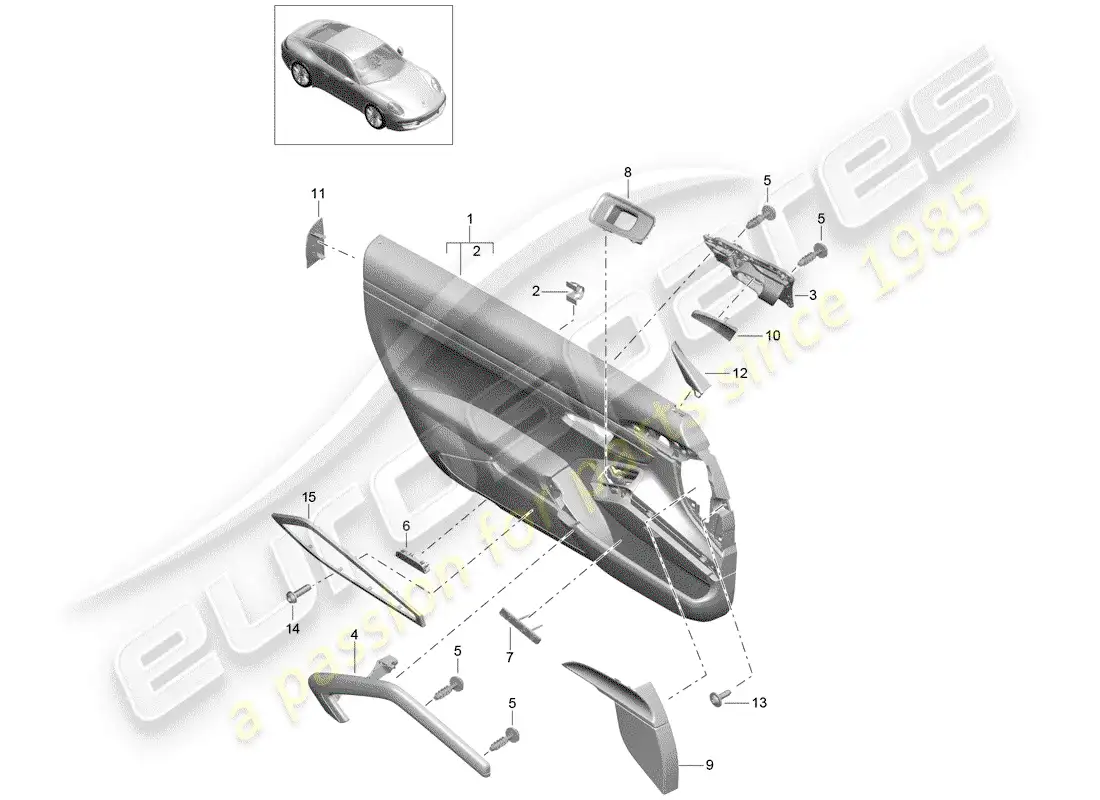 porsche 2013 (991-1) door panel parts diagram