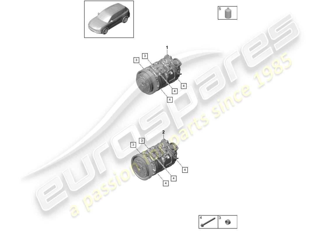 porsche 2023 (cayenne e3 9ya/9yb) compressor air conditioning r1234yf part diagram
