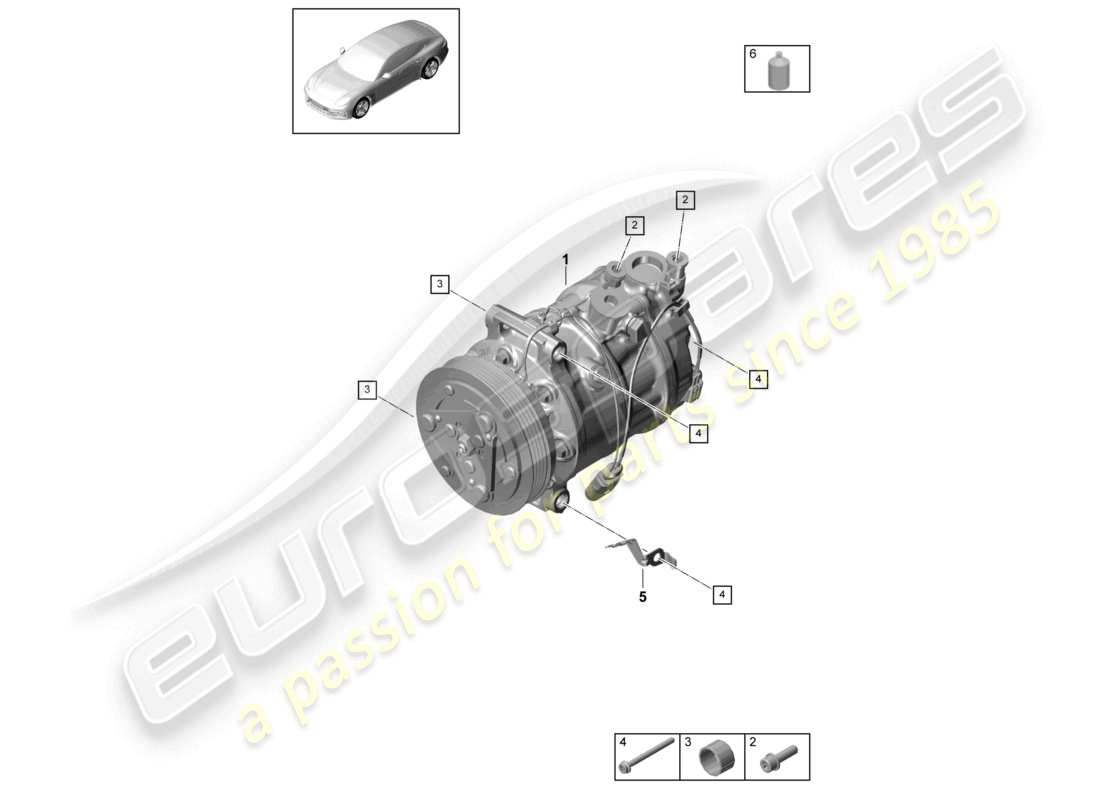 porsche 2021 (panamera 971-1) compressor air conditioning r134a parts diagram