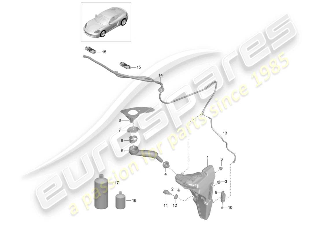 porsche 2025 (718 cayman) windscreen washer system part diagram