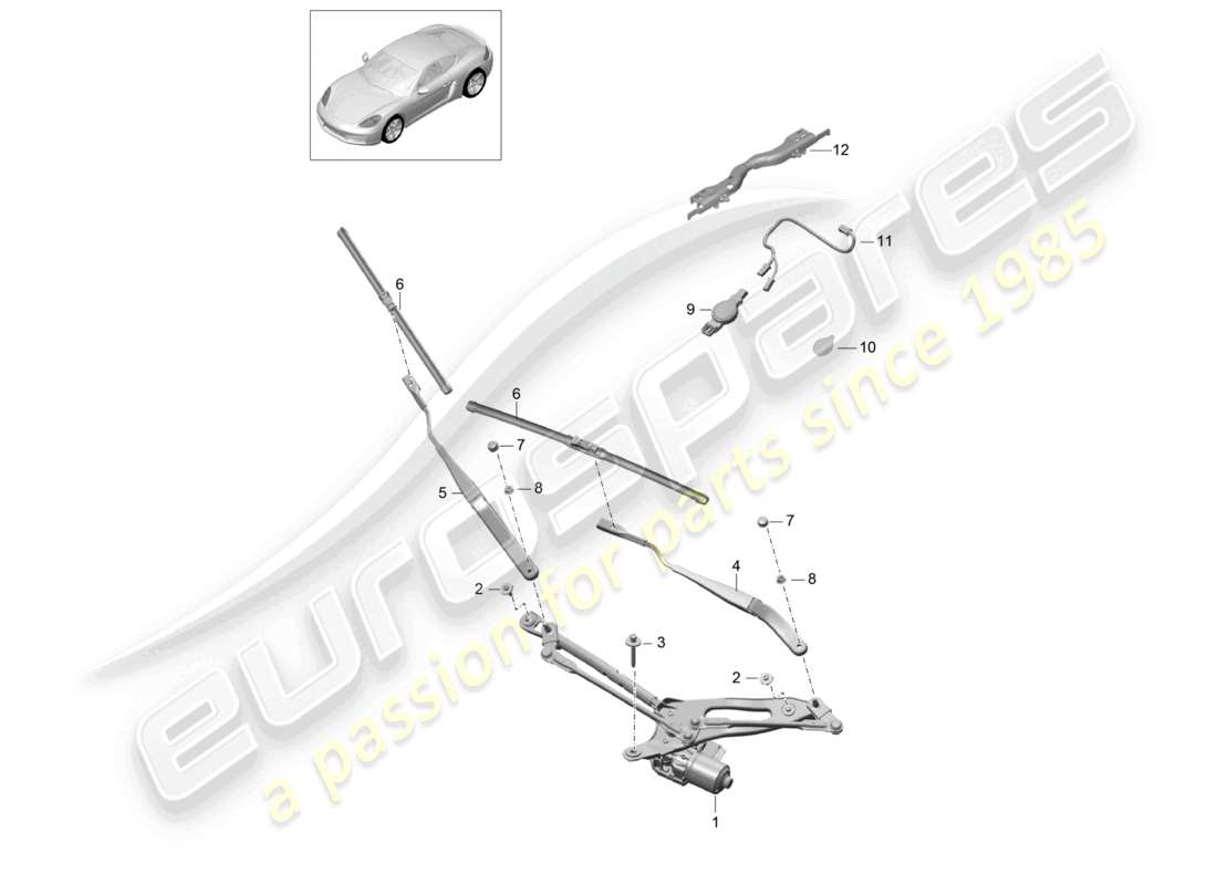 porsche 2025 (718 cayman) windscreen wiper system, compl rain sensor part diagram