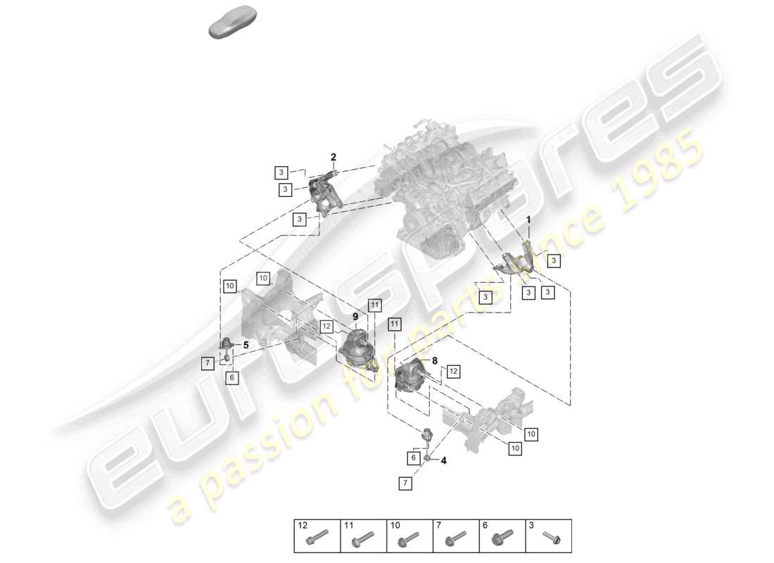 porsche 2024 (cayenne e3 pa) engine lifting tackle lower console for engine mounting engine mounting part diagram