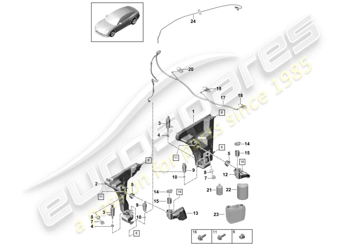 porsche 2021 (panamera 971-1) windscreen washer system parts diagram
