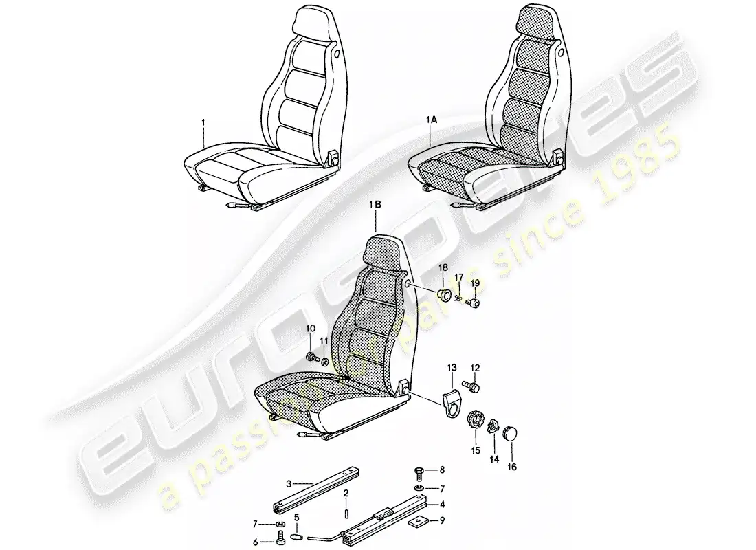 porsche 1980 (928) front seat - complete parts diagram