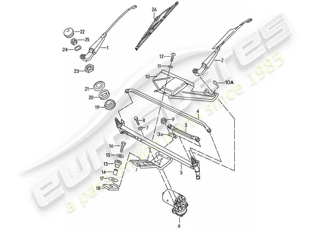 porsche 1978 (924) windscreen wiper system parts diagram