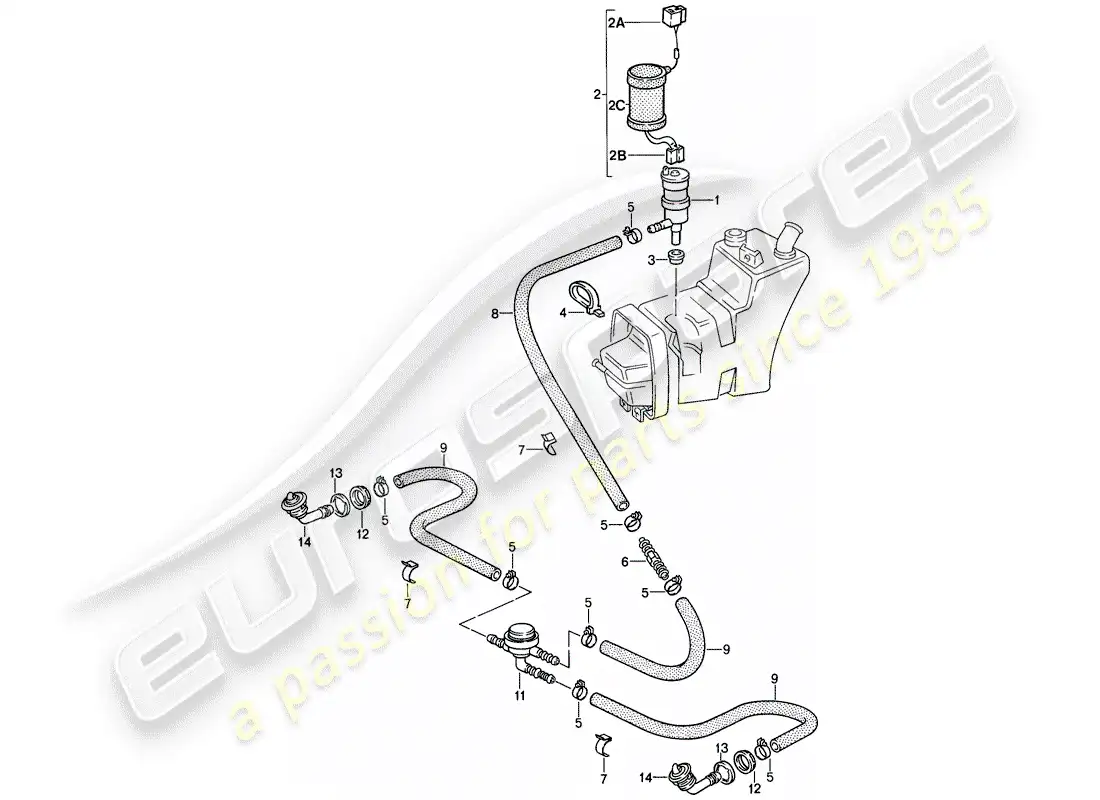 porsche 1987 (911) headlight washer system parts diagram