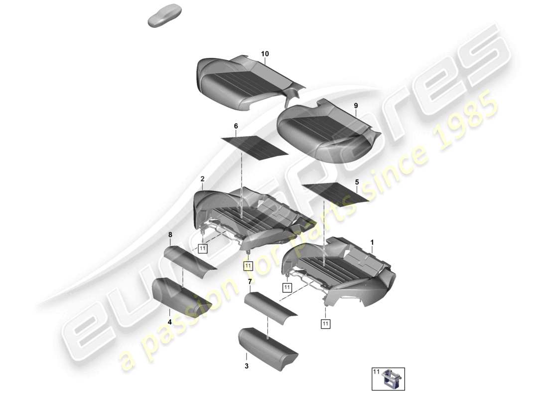 porsche 2024 (panamera 976) foam part rear seat cushion seat cover part diagram