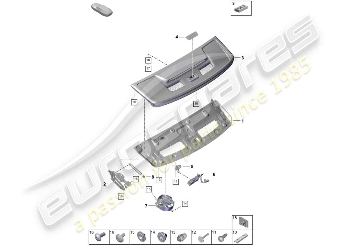 porsche 2022 (992-1 gt3/rs/st) tailgate/boot lid part diagram
