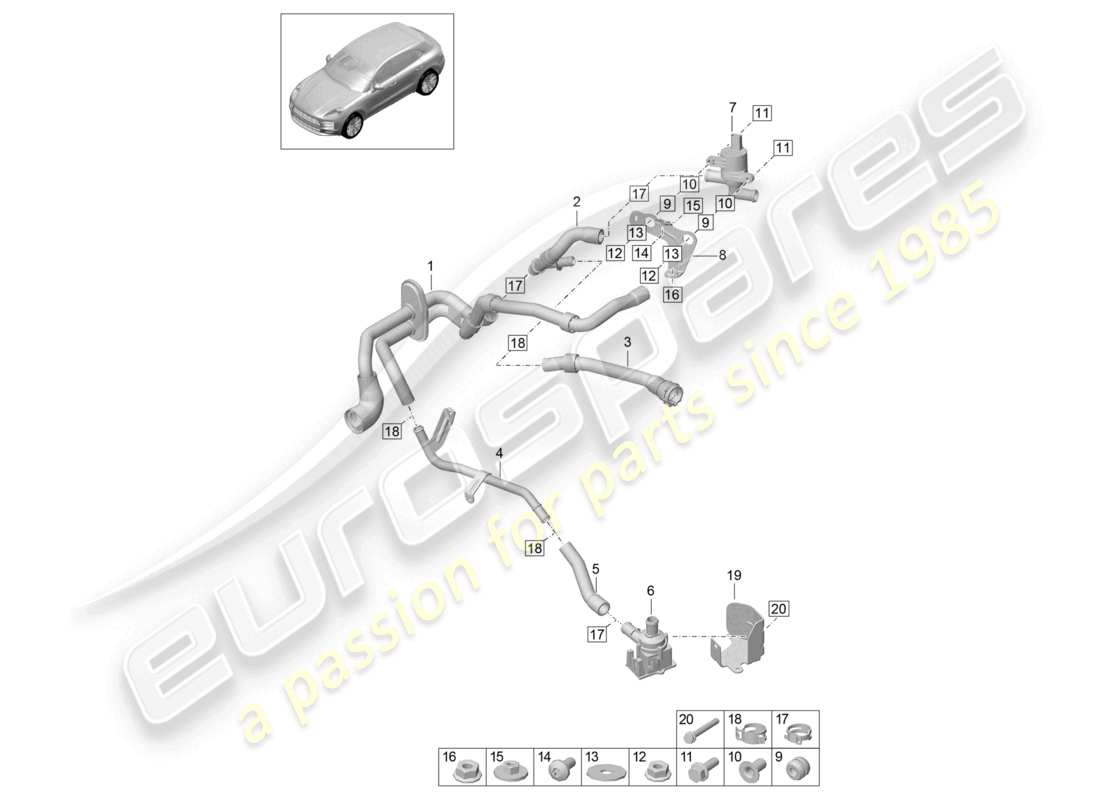porsche 2021 (macan) heater r4 tfsi; 2,0l water box parts diagram