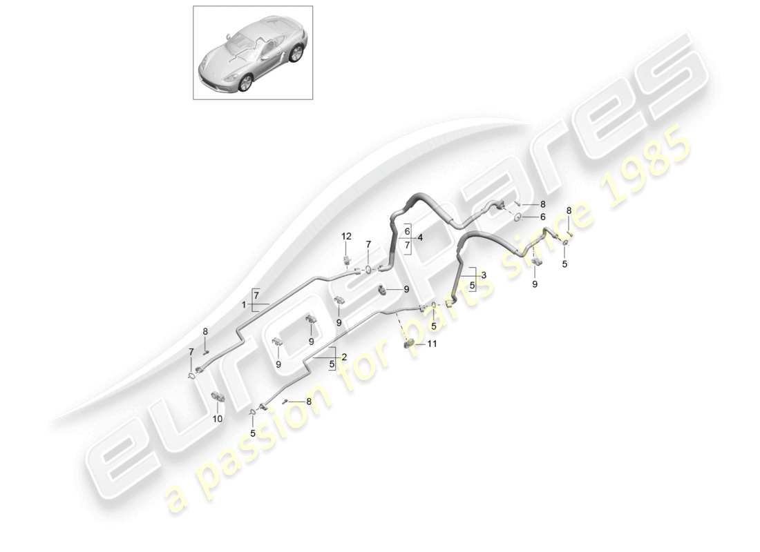 porsche 2025 (718 cayman) refrigerant circuit underbody and rear end part diagram