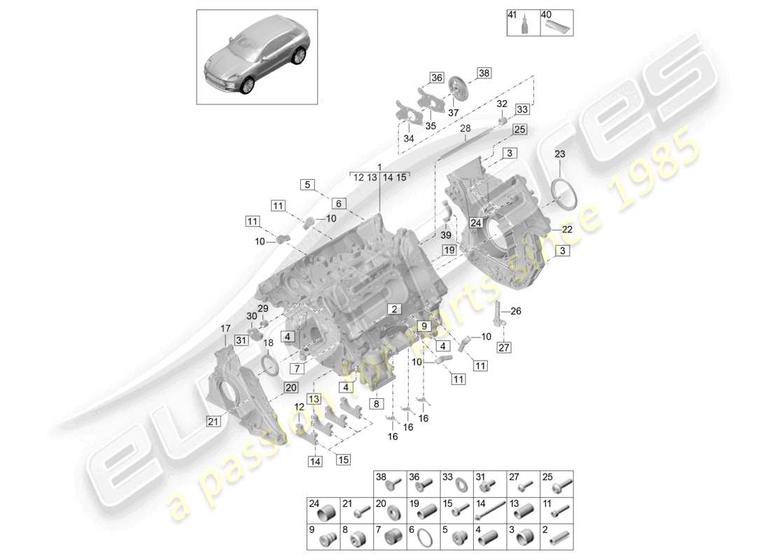porsche 2021 (macan) crankcase housing individual parts parts diagram