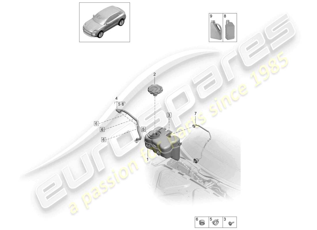 porsche 2021 (macan) coolant expansion tank coolant additive parts diagram