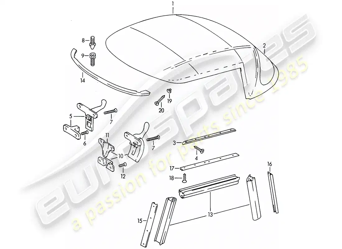 porsche 1963 (356b/356c) convertible top - accessories parts diagram