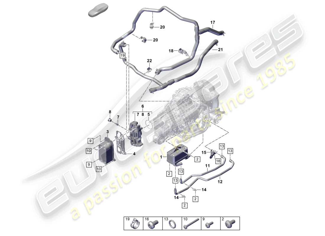 porsche 2022 (992-1 gt3/rs/st) 7-speed dual clutch gearbox - pdk - cooling system for gear oil part diagram