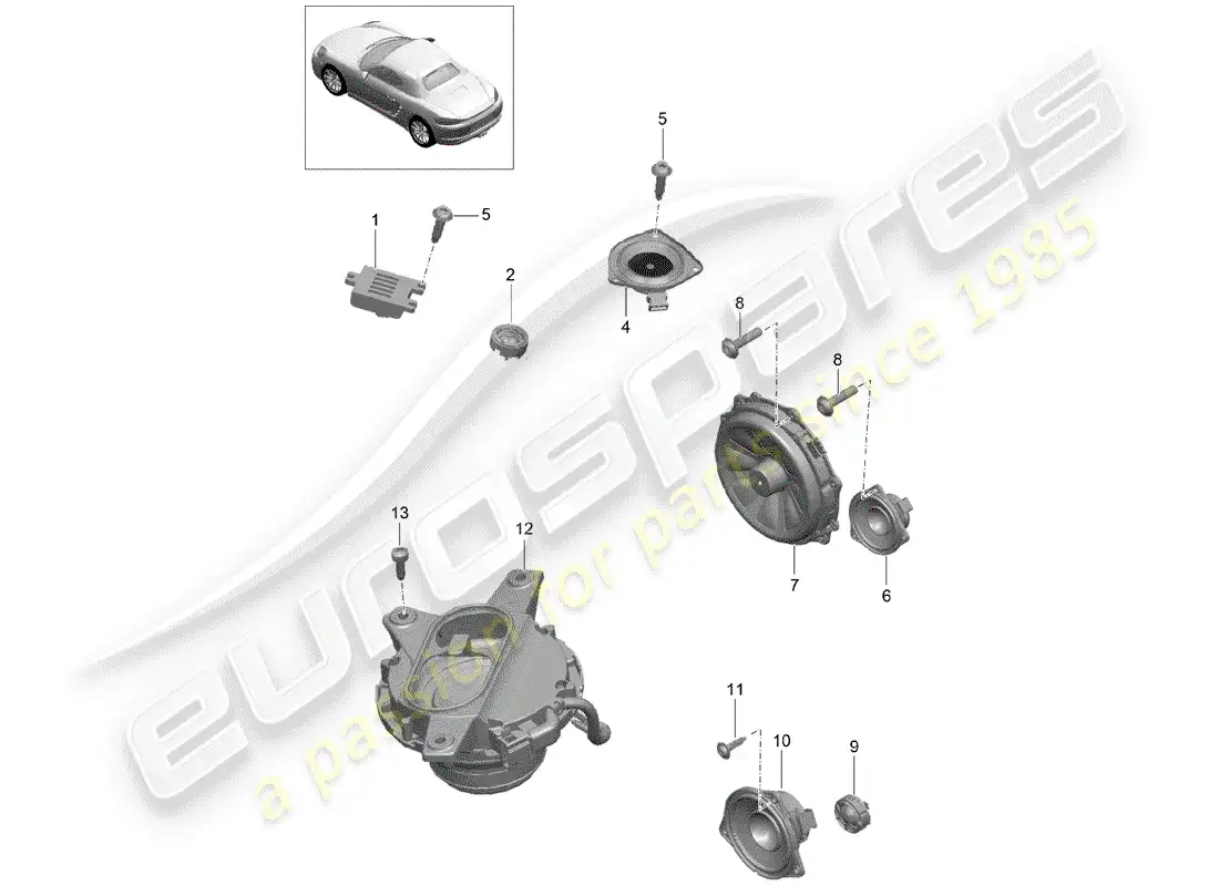 porsche 2019 (718 boxster) loudspeaker parts diagram