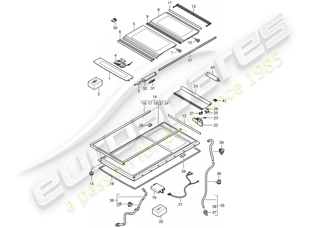 porsche 2009 (cayenne e1 9pa) glass roof part diagram