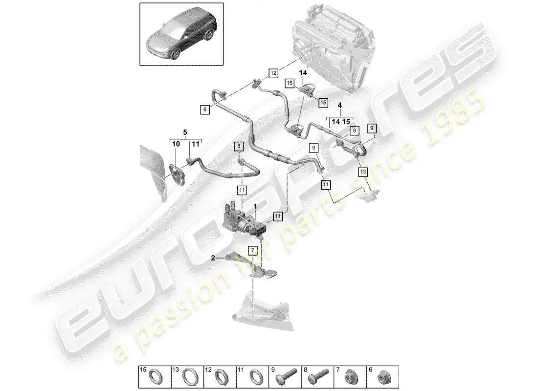 porsche 2020 (cayenne e3 9ya/9yb) refrigerant circuit part diagram