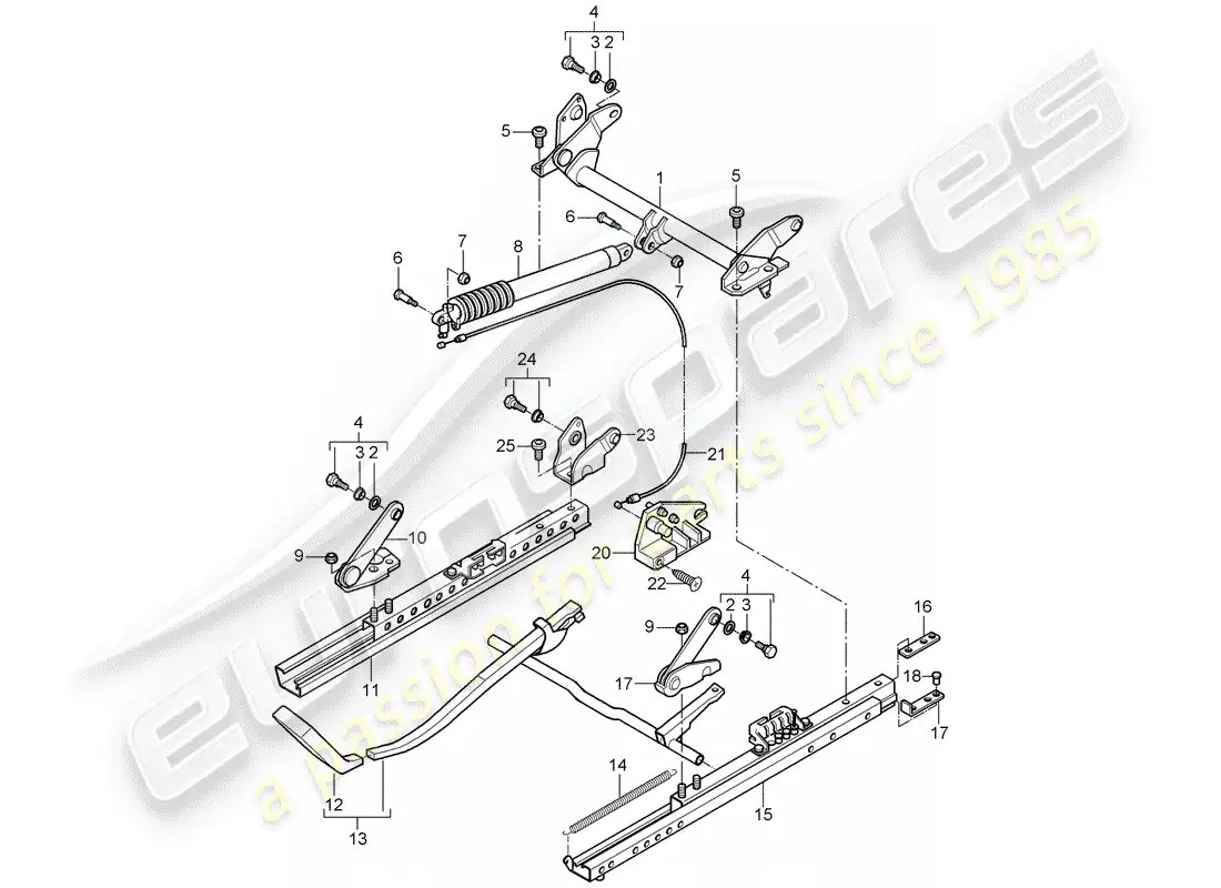 porsche 1999 (986 boxster) seat frame - standard seat - for vehicles with seat height - adjustment parts diagram
