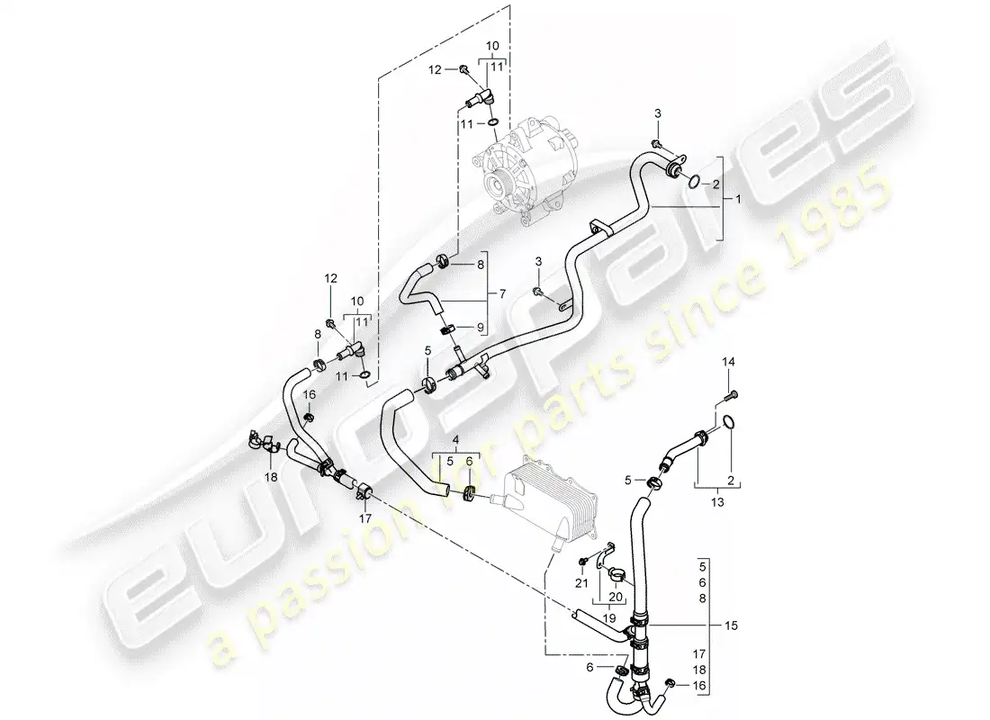 porsche 2009 (cayenne e1 9pa) water cooling part diagram