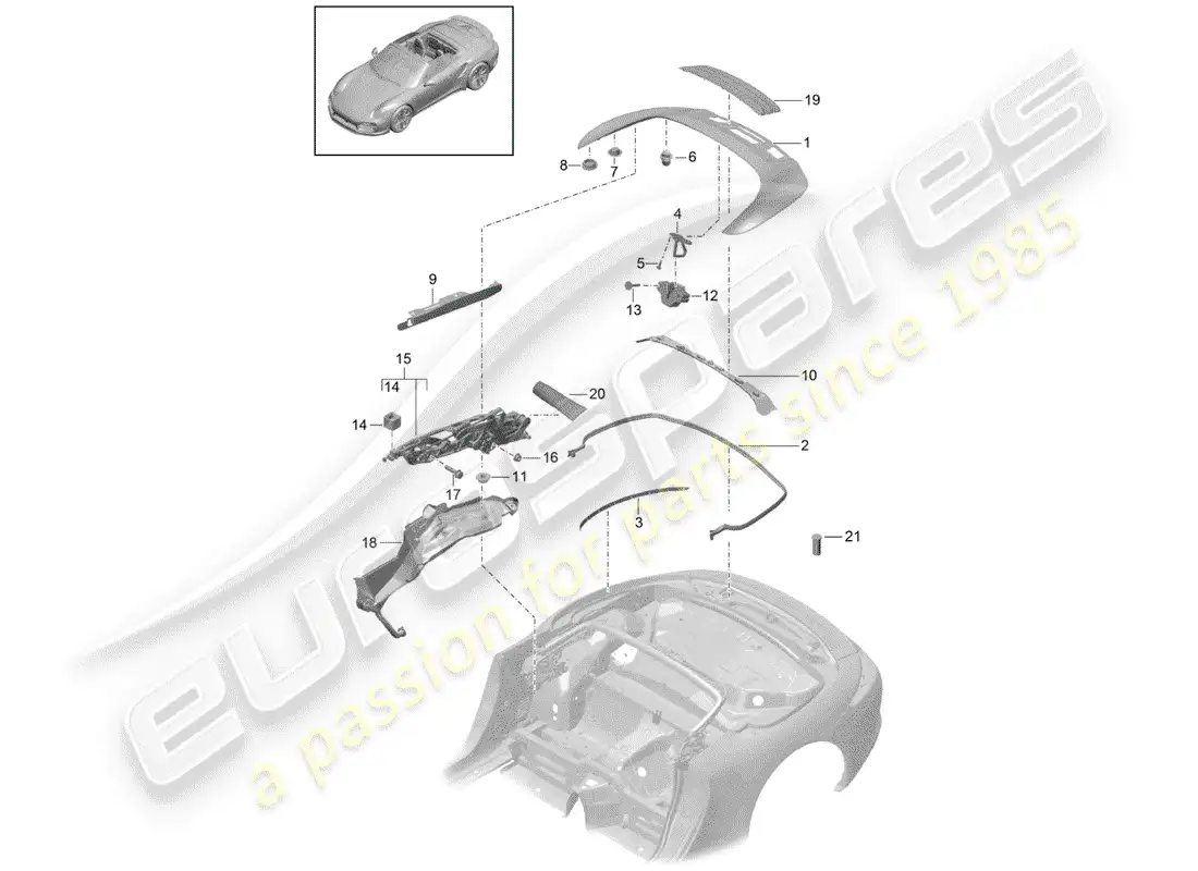porsche 2016 (991-1 turbo) top stowage box parts diagram