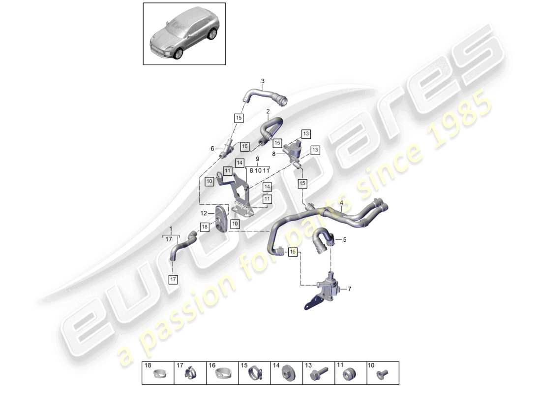 porsche 2021 (macan) heater v6 2,9l turbo water box lhd part diagram