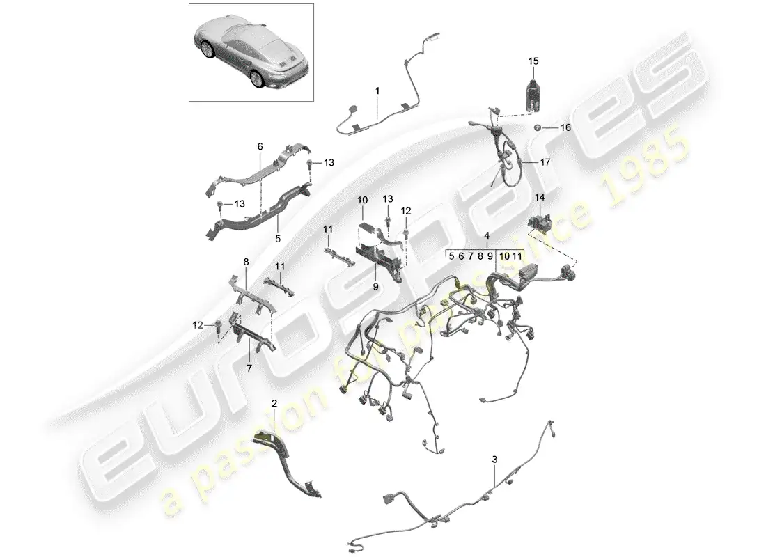 porsche 2019 (991-2 turbo) wiring harnesses parts diagram
